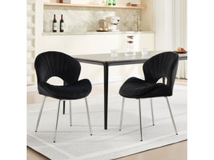Chaises de salle à manger lot de 2 sans accoudoirs  - dossier incurvé, pieds métal argenté, velours noir