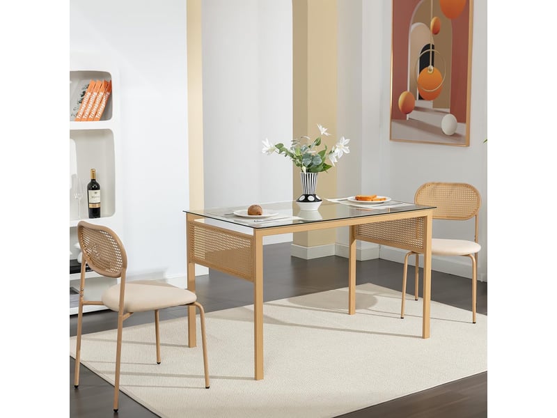  Lot de 2 chaises de cuisine - 44,5x48x80,5cm- chaises de salle à manger avec dossier en rotin et assise rembourrée - naturel  - Conforama C
