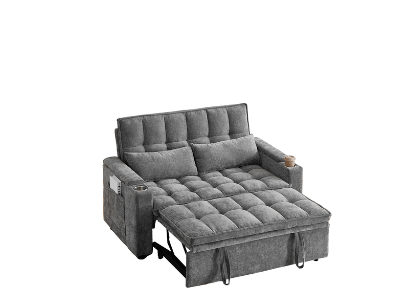 Canapé convertible 3-en-1, canapé 2 palces 142x89x89 cm en chenille gris avec rangements - Conforama E