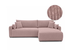 Canapé d'angle réversible convertible LOUNGITUDE APOLINE 4 places Velours rose avec coffre de rangement