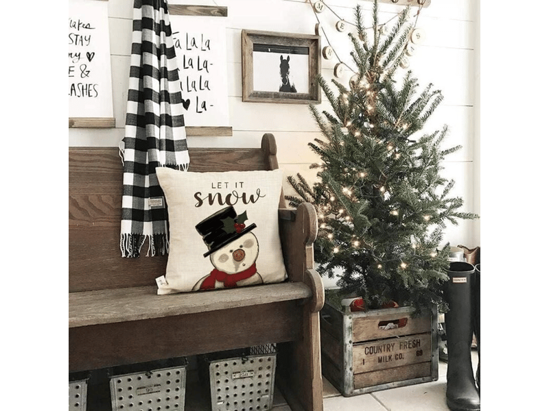  Coussin decoration canapé 40 x 40 cm deco housse decoratifs pour canapes interieur christmas salon maison blanc taie père noël élans cadeaux 4 pièces  - Conforama C