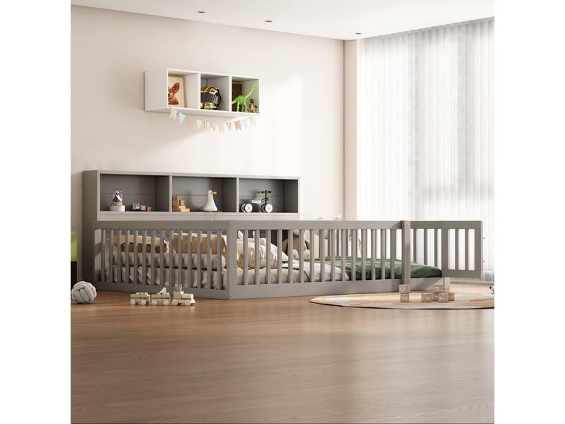  Lit de jour canapé-lit, 140 × 200 cm, gris, bois de pin, rangement intégré, sommier à lattes, sans matelas, garde-corps  - Conforama B