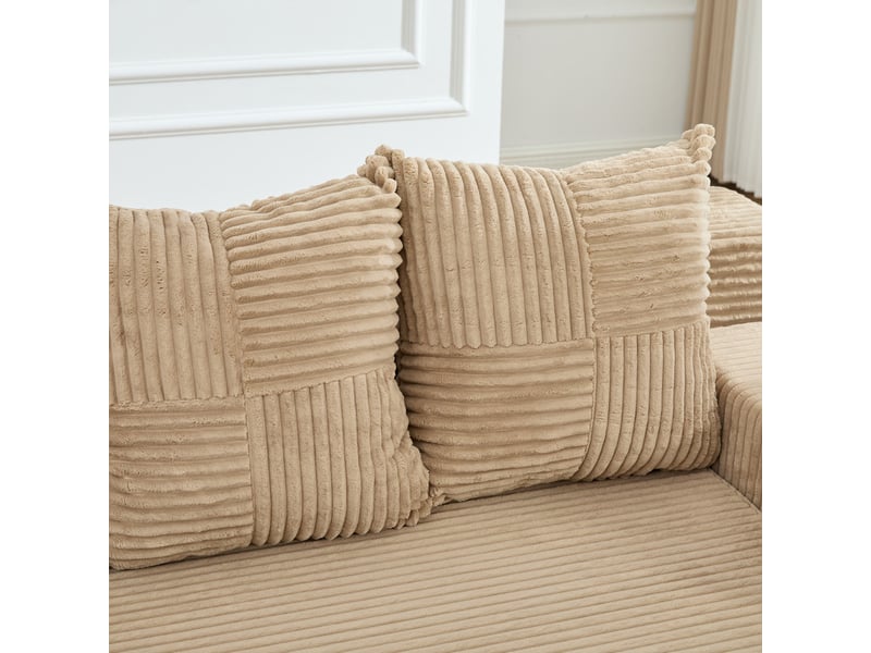  Canape droit 3 places, sans structure rigide en velours côtelé, porte-gobelets et poches, 172 × 87 × 64 cm, kaki  - Conforama E