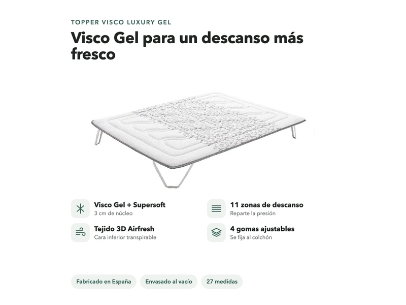  Surmatelas visco luxury gel - visco gel + supersoft 3 cm, 11 zones et 4 élastiques ajustables 8435720054279 - Conforama E
