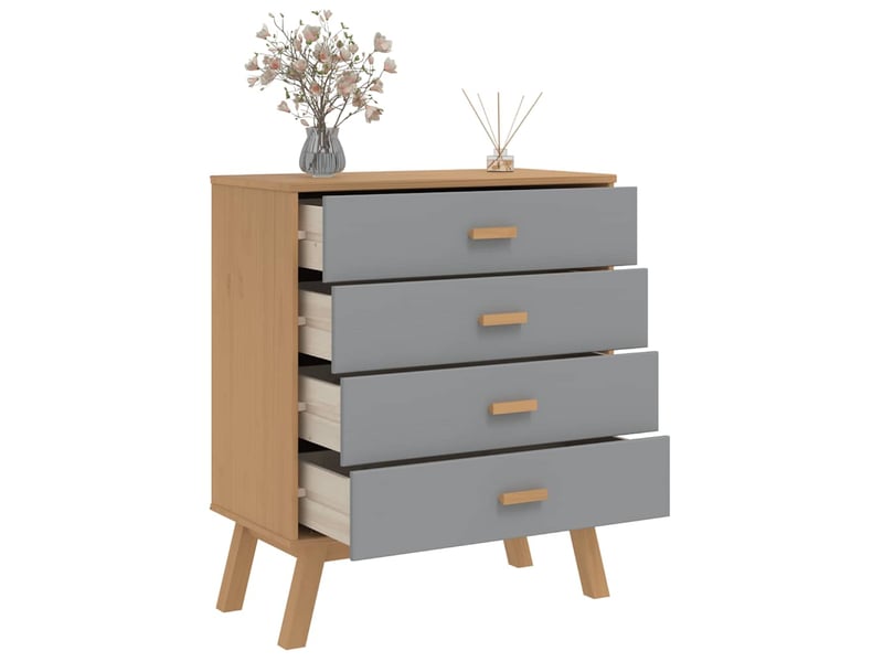  Armoire à tiroirs, commode olden gris et marron bois de pin solide shl89599  - Conforama E