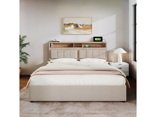 Lit coffre 160x200 cm <strong></strong> <strong></strong> coloris beige