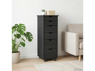 Caisson roulant de bureau, meuble de rangement 34 x 39 x 93,5 cm bois de pin massif noir