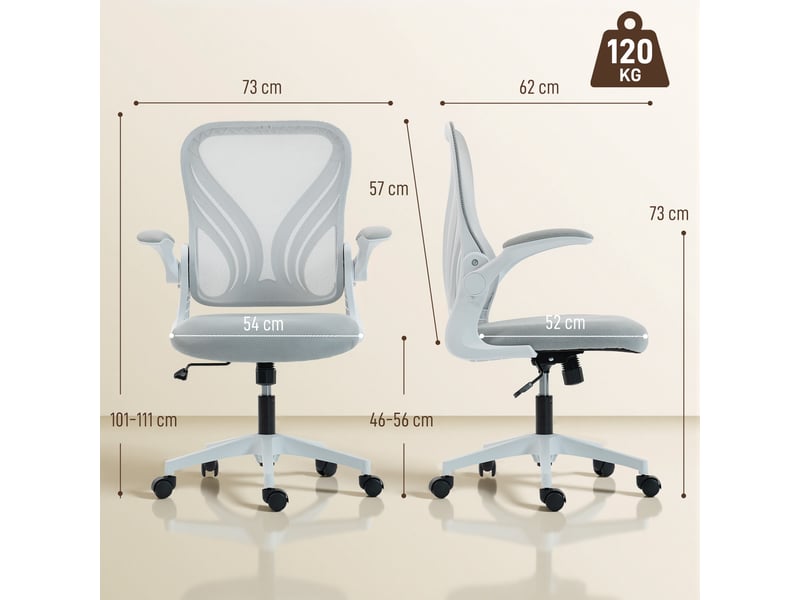 Fauteuil de bureau ergonomique en maille avec dossier rabattable et accoudoirs relevables 73x62x101-111 cm gris  - Conforama C