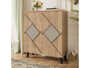 Meuble à chaussures compact 80x32x91 cm, idéal pour petits espaces, armoire de couloir avec portes battantes et compartiments de rangement multiples, finition bois naturel