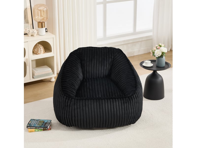  Pouf fauteuil confortable 92x98x73 cm, doux et moelleux, mousse à mémoire de forme, tissu chenille, noir  - Conforama D