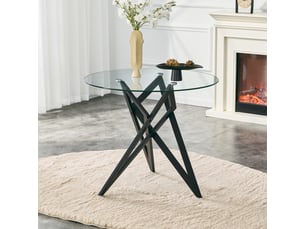 Table basse ronde avec plateau en verre trempé et piètement géométrique - métal noir ø 85 cm