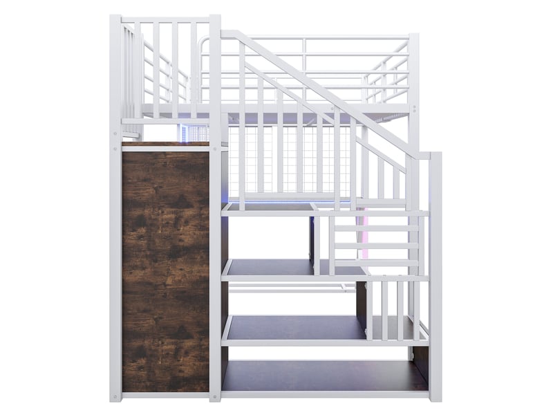  Lit mezzanine avec bureau et rangements blanc 140x200 cm, led intégrée  - Conforama E
