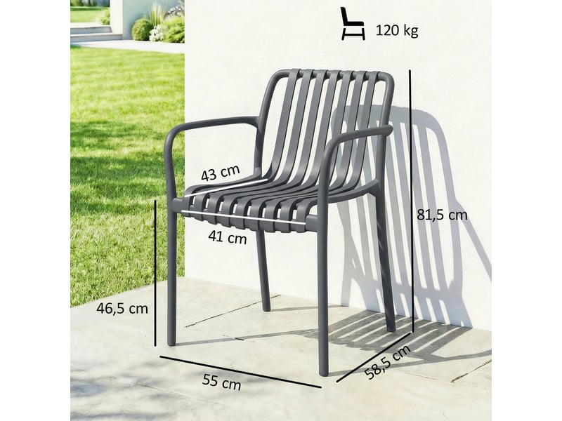  Lot de 4 chaises de jardin empilables avec accoudoirs gris foncé 55 x 58,5 x 81,5 cm  - Conforama C