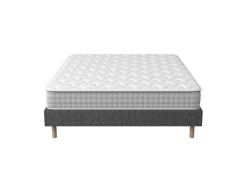  Sommier tapissé gris 160x200 + matelas ressorts ensachés 20 cm, 9 pieds fournis  - Conforama B