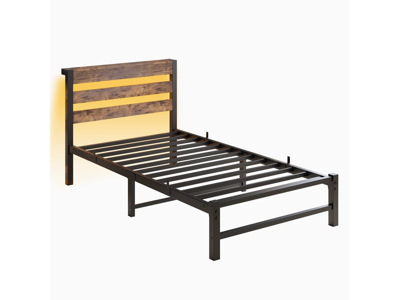  Lit coffre 90 x 200 cm,avec cadre, éclairage led, station de chargement usb, , noir brun  - Conforama A