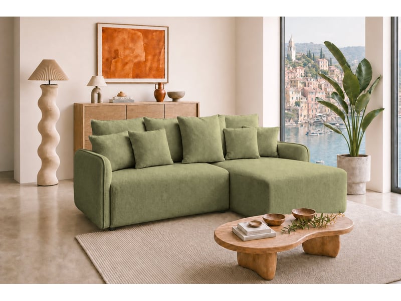  Portofino - canapé d'angle convertible tissu chenille 3 places vert  - Conforama B
