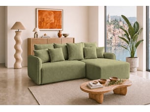 Canapé d'angle réversible convertible CASANOVA 3 places Tissu vert avec coffre de rangement