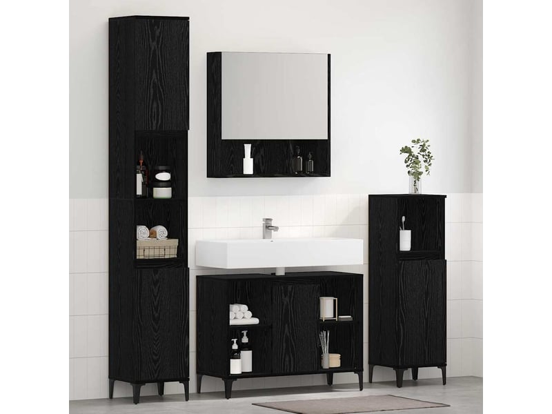 Ensemble de mobilier de salle de bain 3 pièces chêne noir cf64466 - Conforama D