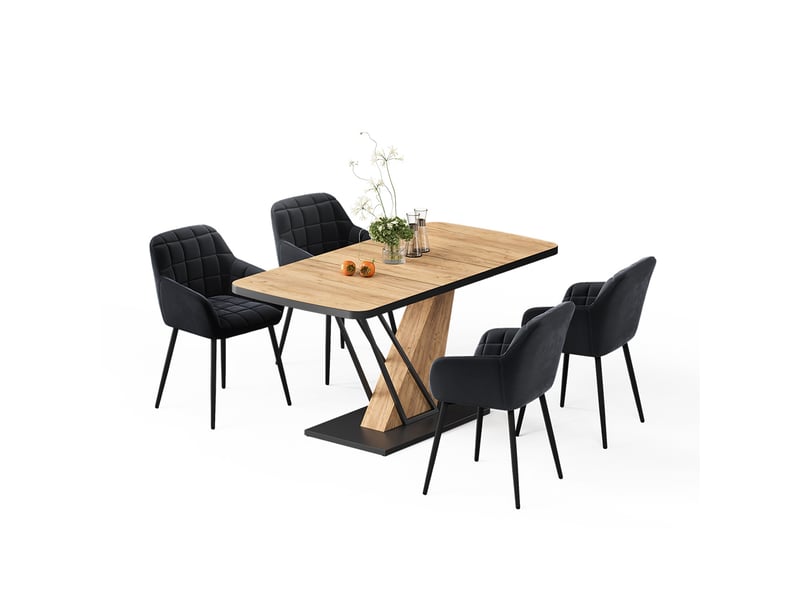  Vicco ensemble de table à manger, chêne de force doré, 120x80cm avec 4 chaises de salle à manger  - Conforama E