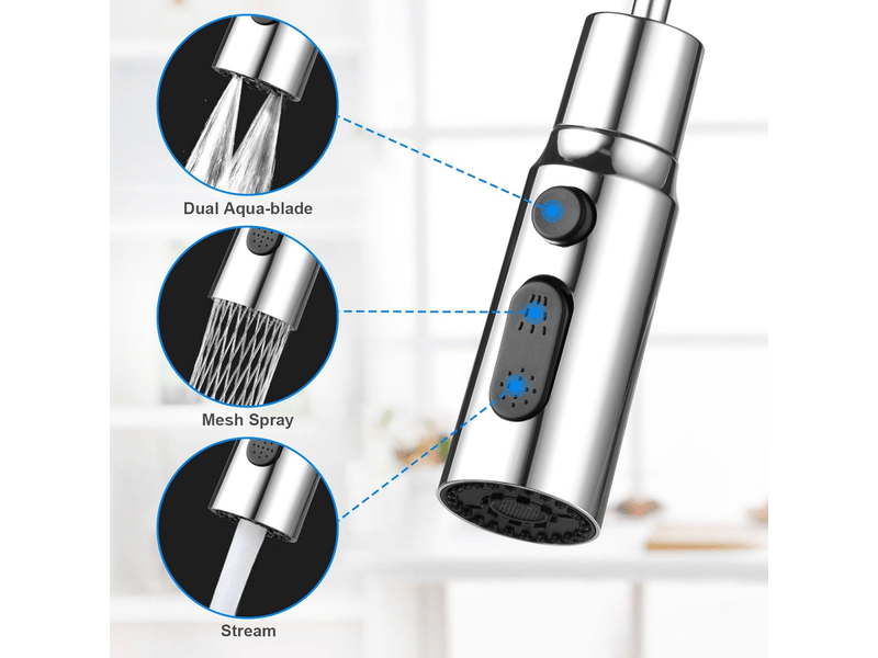  Robinet d'évier de cuisine avec 3 jets, bec pivotant à 360°, douchette avec aérateur, mitigeur.  - Conforama C
