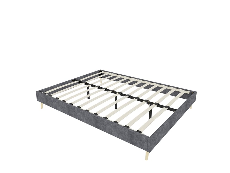  Cadre de lit 140x200 cm gris en tissu avec sommier à lattes  - Conforama E
