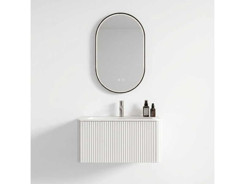 Ensemble meuble vasque blanc suspendu 80 cm avec miroir led - Conforama A