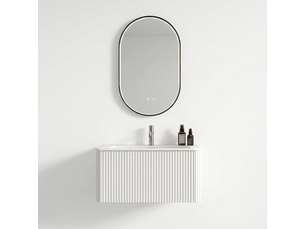 Ensemble meuble vasque blanc suspendu 80 cm avec miroir led