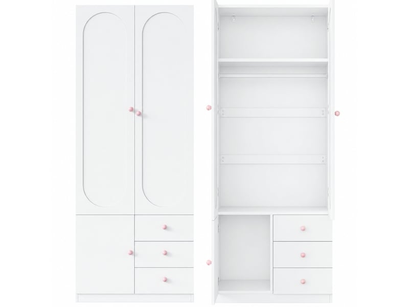 Armoire à deux portes avec tiroirs et penderie, rangement pour chambre, en mdf, blanc, 160 × 50 × 200 cm - Conforama A