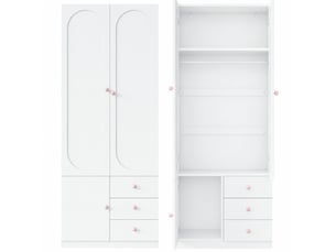 Armoire à deux portes avec tiroirs et penderie, rangement pour chambre, en mdf, blanc, 160 × 50 × 200 cm