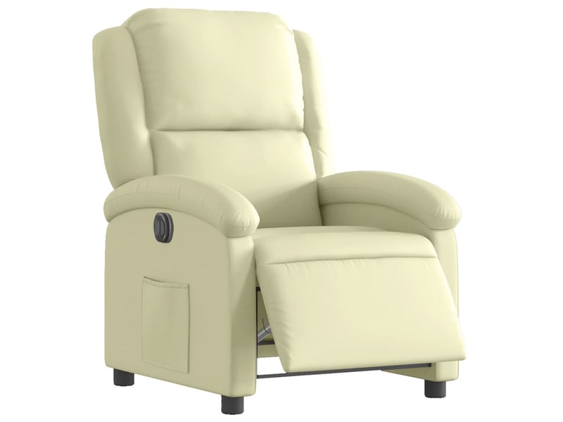 Fauteuil inclinable électrique, fauteuil relax salon crème cuir véritable - Conforama C
