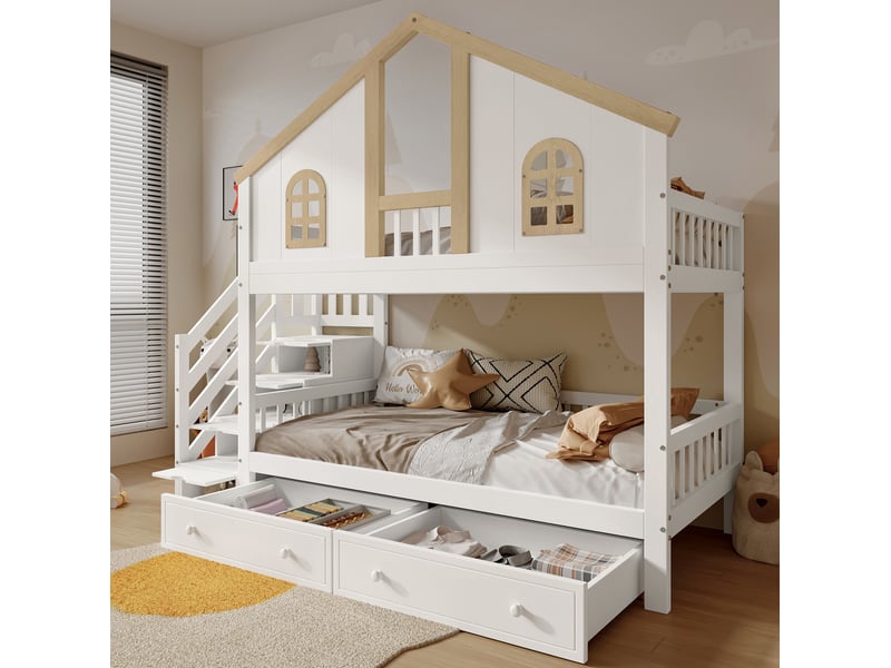Lit superposé enfant 90x200 avec escalier rangement evryae - Conforama D