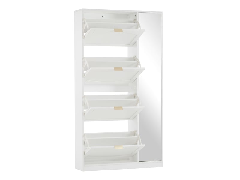  Meuble à chaussures oslo blanc 80x24x147 cm, miroir, 4 abattants &amp; étagère réglable derrière miroir  - Conforama E