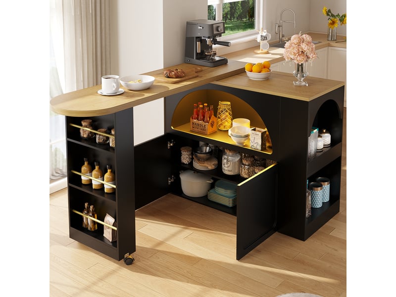  Table de bar noir - 205 cm led mdf table de bar noir - Conforama E