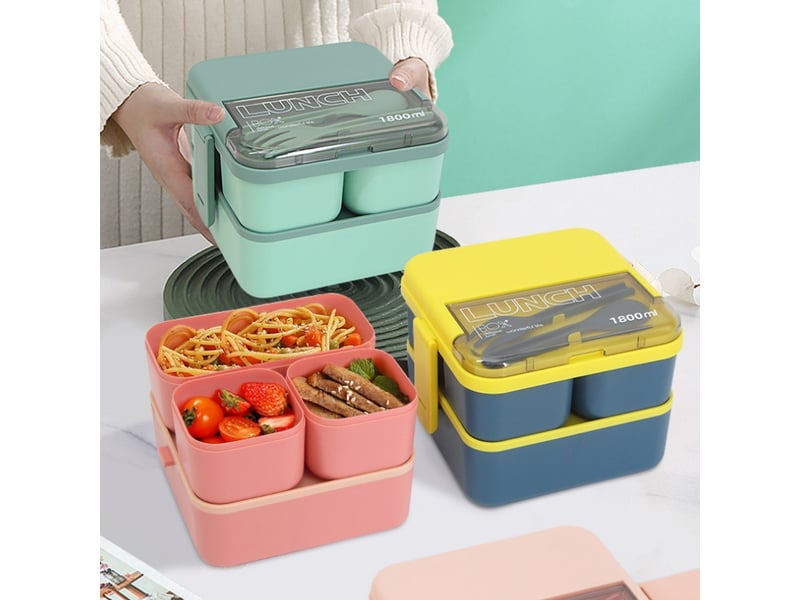  1 boîte à lunch compartimentée pour éviter le mélange des odeurs, compatible micro-ondes (bleu + sac isotherme)  - Conforama E
