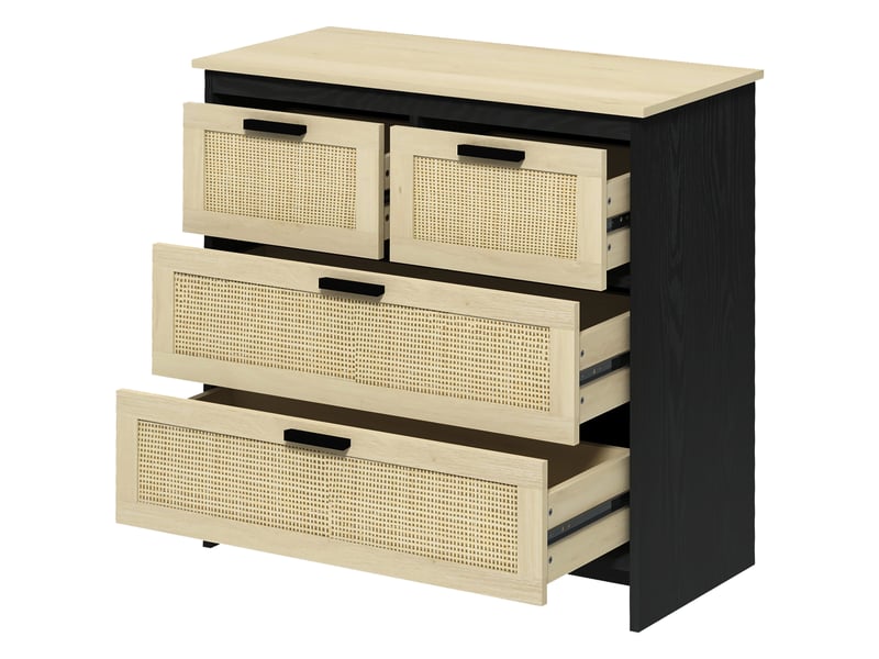  Commode à 4 tiroirs en aggloméré et rotin pour salon et chambre, 80 x 38 x 80 cm  - Conforama B
