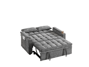 Canapé convertible 3-en-1 142 cm, avec fonction relax et couchage, rangements, porte-gobelets et coussins lombaires, chenille, gris