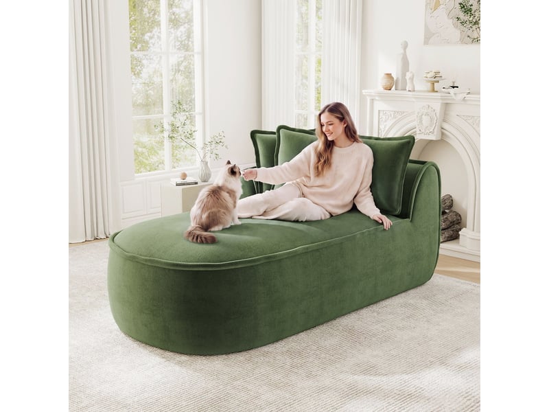  Canapé 2 places en chenille vert avec méridienne gauche, coussins inclus et 2 modules indépendants  - Conforama W