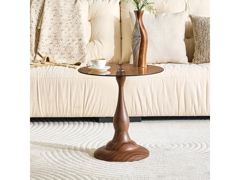  Table d’appoint ronde moderne, plateau en verre trempé, base stable, compacte pour salon et chambre  - Conforama B
