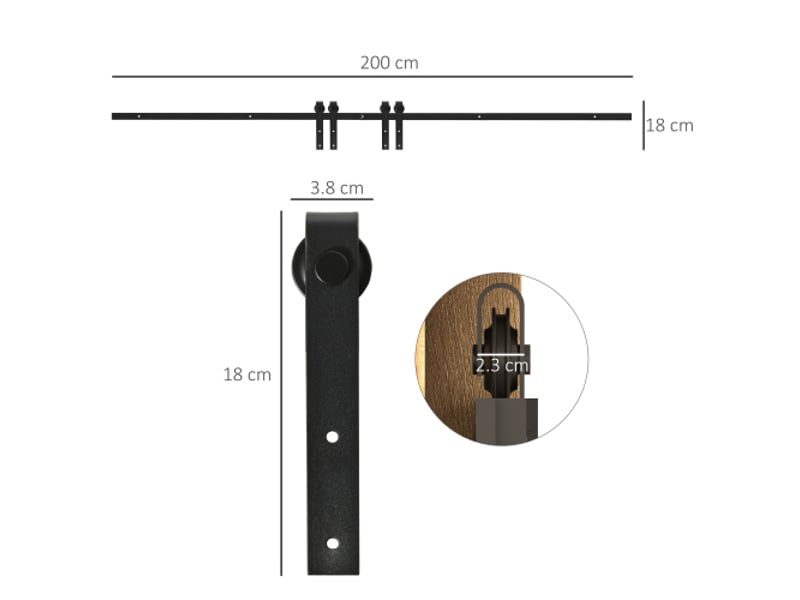  Kit de ferrure pour portes coulissantes doubles 200 cm en acier carbone noir avec rail et accessoires, système moderne pour portes intérieures élégantes  - Conforama E