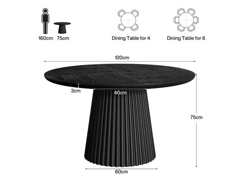  Table de salle à manger ronde de 120 cm pour 4 à 6 personnes, style champêtre en bois  - Conforama C