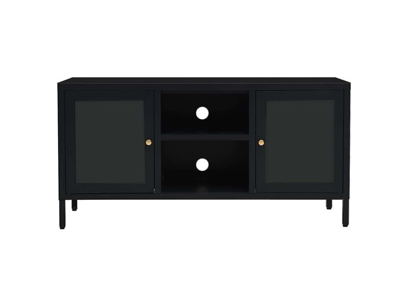  Meuble tv - banc tv - meuble de rangement noir 105x35x52 cm acier et verre  - Conforama C