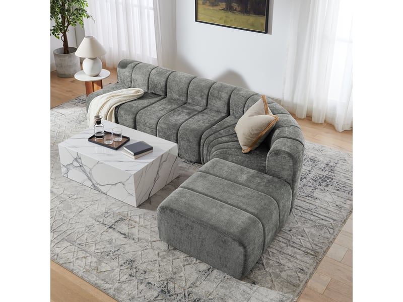 Canapé d'angle modulable 4 places convertible chenille grise modules multifonctions confort moelleux - Conforama W
