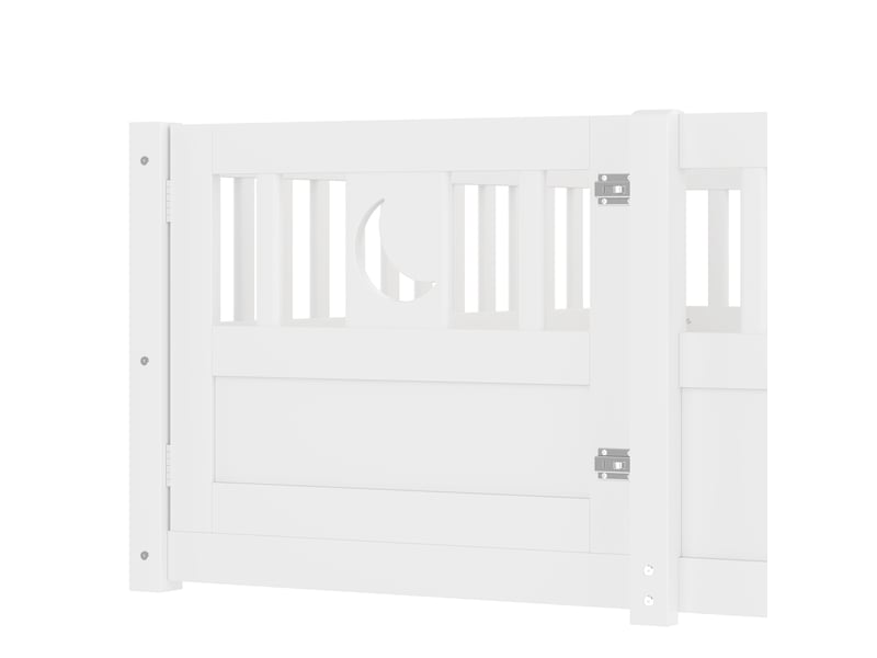  Lit enfant 140 x 190 cm avec barrières verrouillables, pin blanc et motifs étoiles et lune, sans sommier ni matelas  - Conforama R
