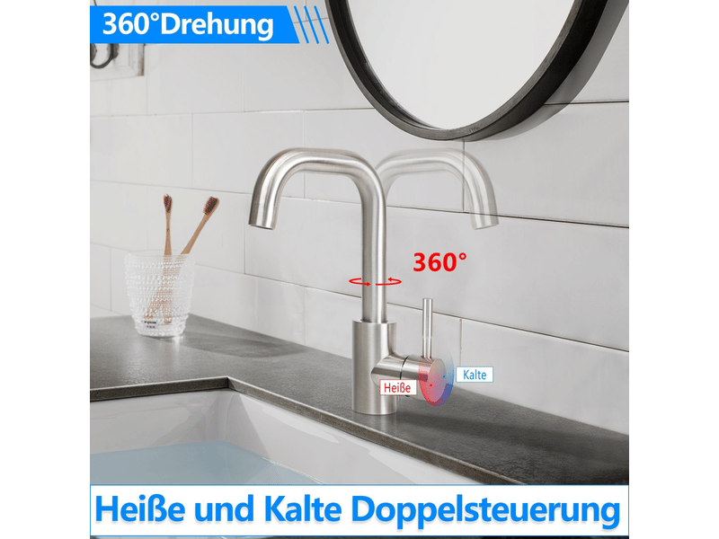  Zmh robinet de lavabo acier inoxydable mélangeur 360° eau chaudefroide haute pression silencieux  - Conforama B