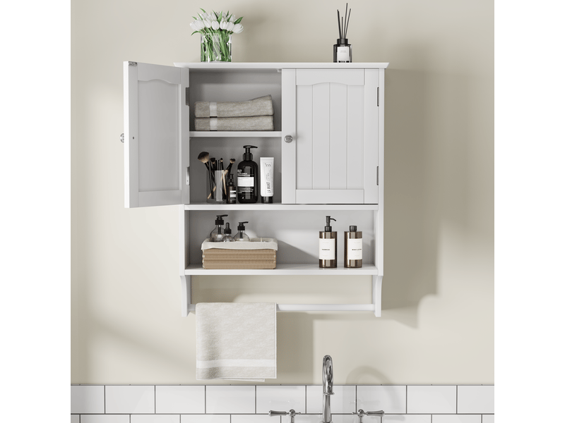  Meuble de salle de bain mural 56,8 x 19 x 70 cm blanc en mdf, rangement avec étagères réglables  - Conforama E