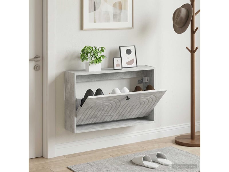  Meuble à chaussures mural, armoire à chaussures alkmaar 71x17x43 cm gris béton  - Conforama B