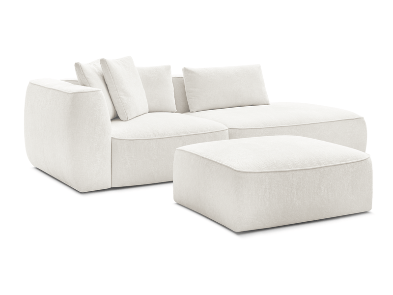 Bobochic canapé droit fixe 3 places leopold tissu texturé avec pouf blanc accoudoir gauche LEOPOLD - Conforama A