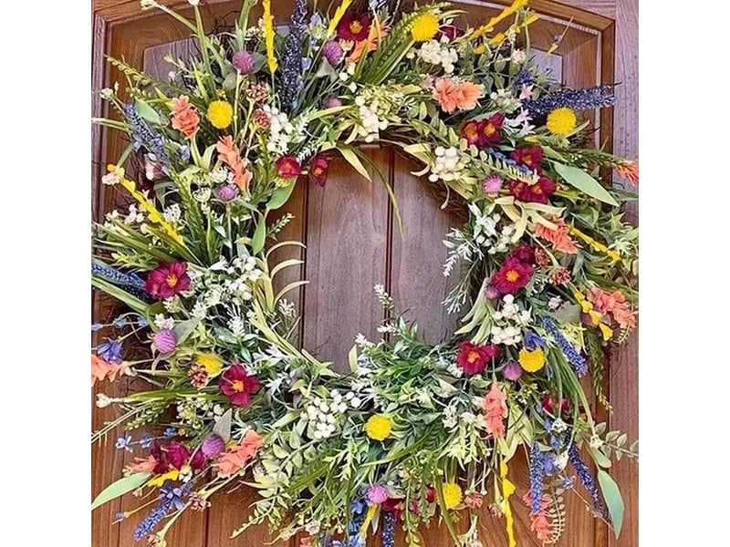  Couronne de fleurs sauvages 35cm, décoration murale et porte d'entrée pour printemps-été, couronne florale artificielle séchée, plante à fleurs éternelles  - Conforama B
