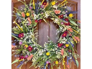 Couronne de fleurs sauvages 35cm, décoration murale et porte d'entrée pour printemps-été, couronne florale artificielle séchée, plante à fleurs éternelles