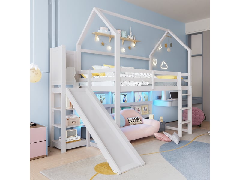  Lit mezzanine 90x200cm coloris blanc pin led lit enfant blanc - Conforama D